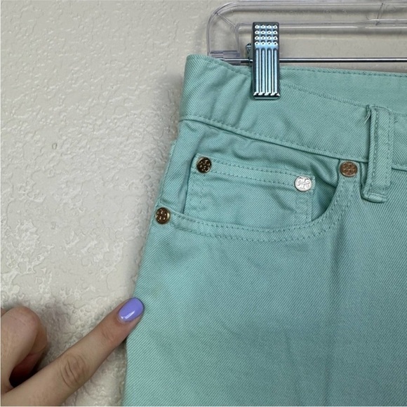 Tory Burch Alexa Cropped Jean Mint Green Goldtone Logo Buttons Size 29 - Picture 5 of 13